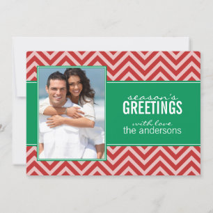 Classic Red and Green Chevrons Holiday Cards