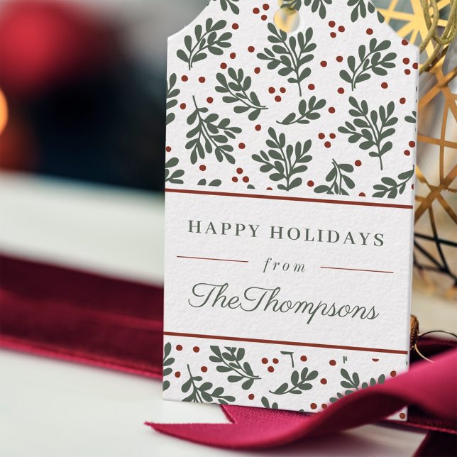 Classic Red and Green Christmas Foliage Holiday Gift Tags (Creator Uploaded)