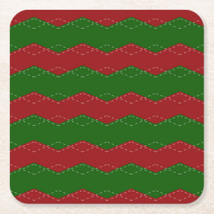 Classic red and green Christmas Square Paper Coaster