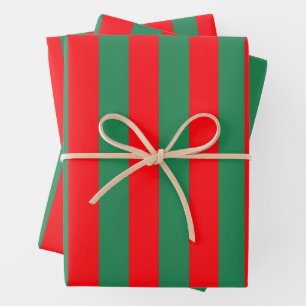 Classic Red and Green Christmas Stripes Wrapping Paper Sheet