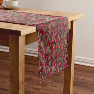 Classic Red and Green Christmas Trees Long Table Runner