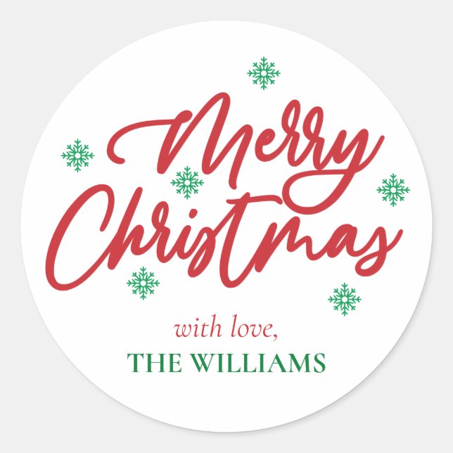 Classic Red And Green Merry Christmas Custom Classic Round Sticker (Front)