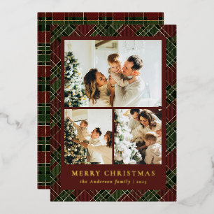 Classic Red and Green & Photo Collage Christmas Foil Holiday Card