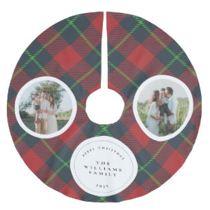 Classic Red and Green Plaid Family Photo Holiday Brushed Polyester Tree Skirt