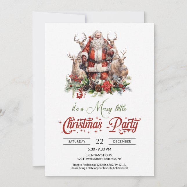 Classic red and green Santa Claus with reindeer  Invitation (Front)