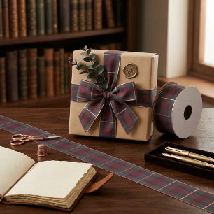 Classic Red and Grey Plaid Tartan Satin Ribbon