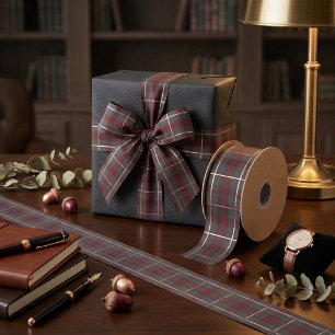 Classic Red and Grey Plaid Tartan Satin Ribbon