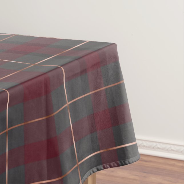 Classic Red and Grey Plaid Tartan Tablecloth (In Situ)