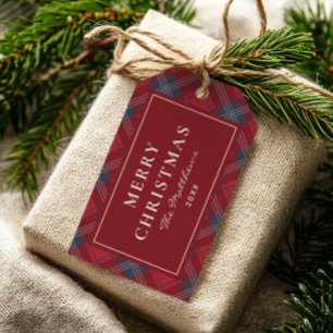 Classic Red and Navy Traditional Tartan Christmas Gift Tags