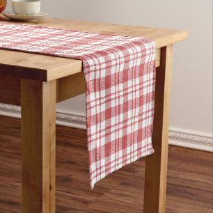 Classic Red and White Chequered Pattern Short Table Runner
