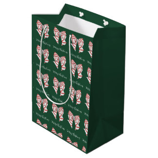 Classic Red and White Christmas Bows on Forest Gre Medium Gift Bag