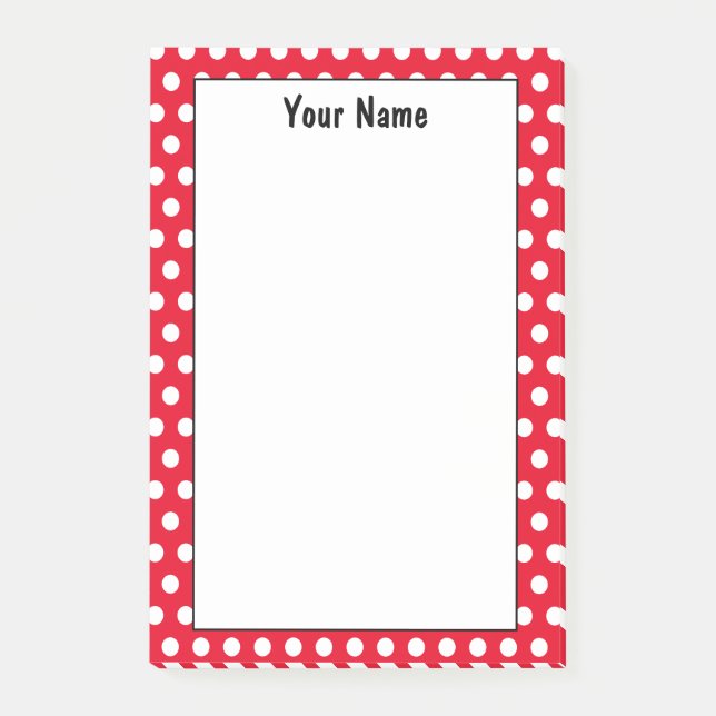 Classic Red and White Custom Name Polka Dot  Notes (Front)