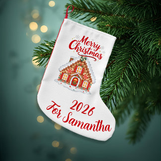 Classic Red and White Gingerbread House Stocking