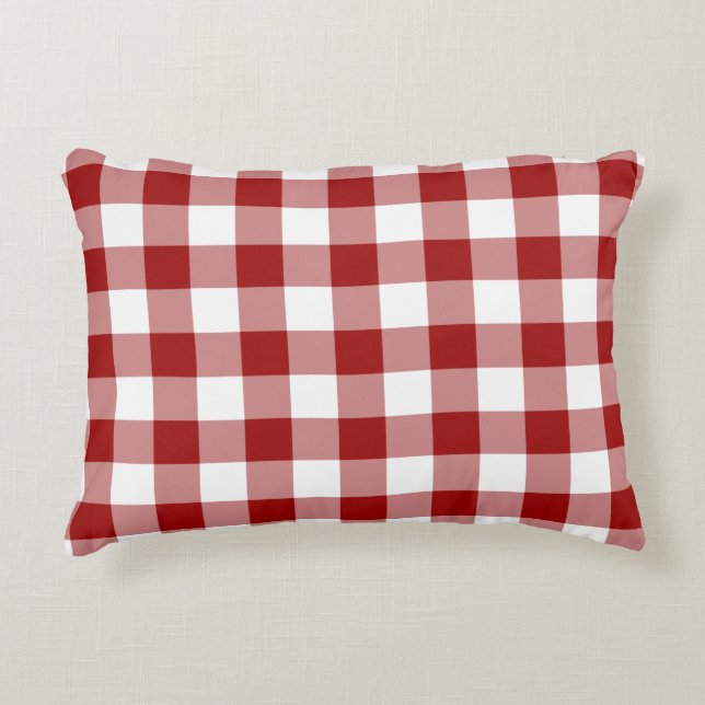 Classic Red and White Gingham Pattern Decorative Cushion (Front)