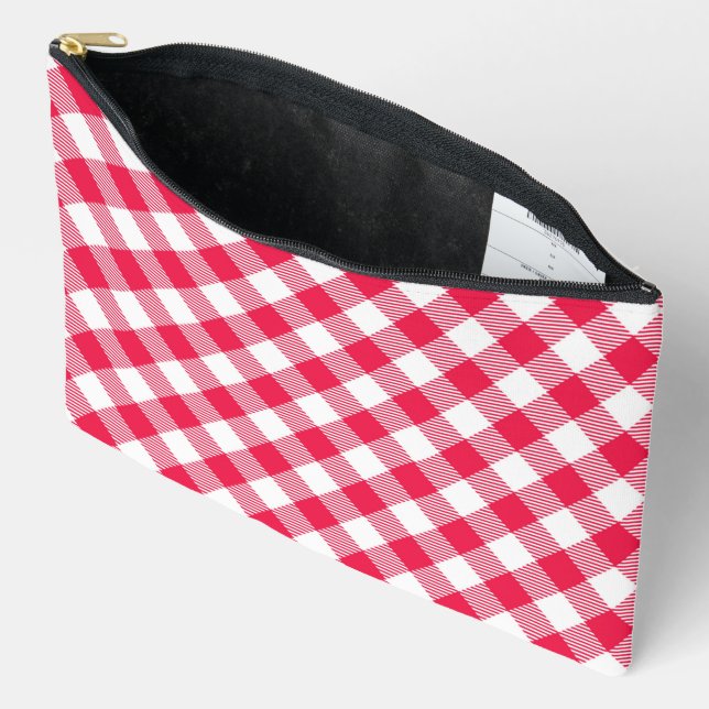 Classic Red and White Gingham Pattern Rustic Accessory Pouch (Open)