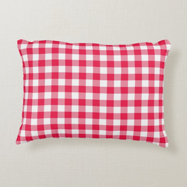 Classic Red and White Gingham Pattern Rustic Decorative Cushion (Back)
