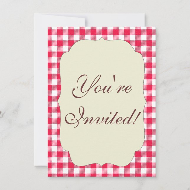 Classic Red and White Gingham Pattern Rustic Invitation (Front)