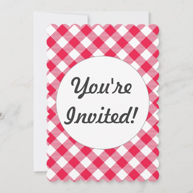 Classic Red and White Gingham Pattern Rustic Invitation (Front)