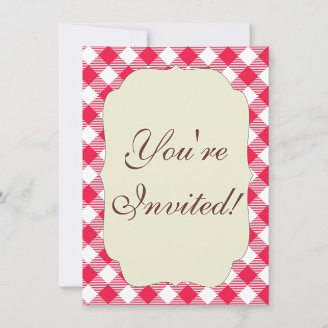 Classic Red and White Gingham Pattern Rustic Invitation (Front)