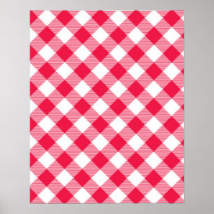 Classic Red and White Gingham Pattern Rustic Poster