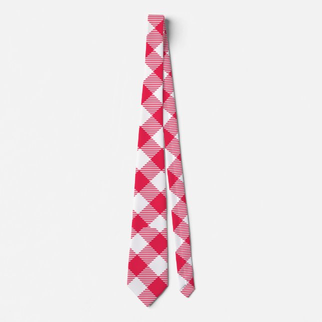 Classic Red and White Gingham Pattern Rustic Tie (Front)