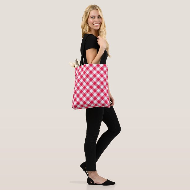 Classic Red and White Gingham Pattern Rustic Tote Bag (On Model)