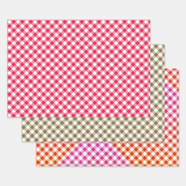 Classic Red and White Gingham Pattern Rustic Wrapping Paper Sheet (Set)