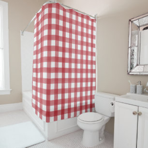 Classic Red and White Gingham Plaid Patterned Shower Curtain