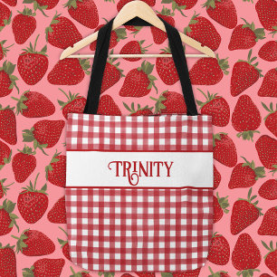 Classic Red and White Gingham Plaid Personalised Tote Bag