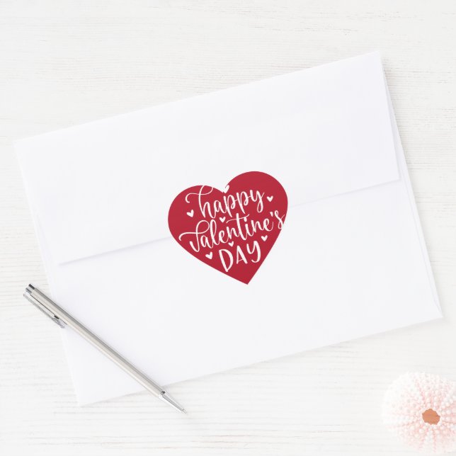 Classic Red and White Happy Valentine's Day Heart Sticker (Envelope)