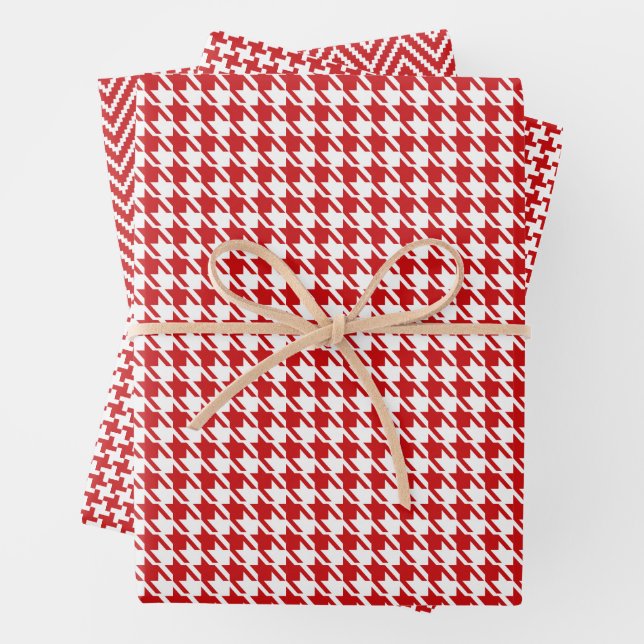 Classic Red and White Houndstooth Pattern  Wrapping Paper Sheet (In situ)