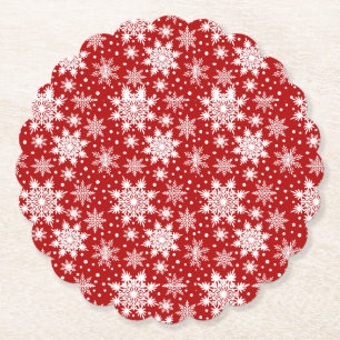 Classic Red and White Snowflake  Seamless Pattern  Paper Coaster