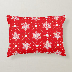 Classic Red and White Snowflakes Christmas Pattern Decorative Cushion