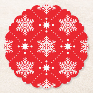 Classic Red and White Snowflakes Christmas Pattern Paper Coaster