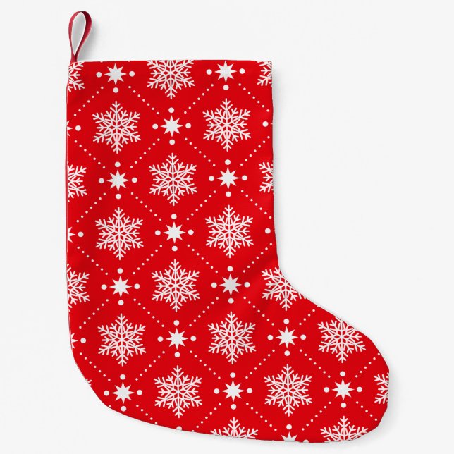 Classic Red and White Snowflakes Christmas Pattern Small Christmas Stocking (Front)