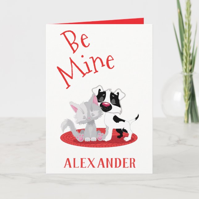 Classic Red and White Valentine Pets Holiday Card (Front)