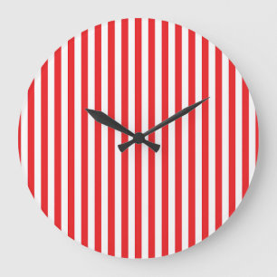 Classic Red and White Vertical Stripes Pattern Large Clock