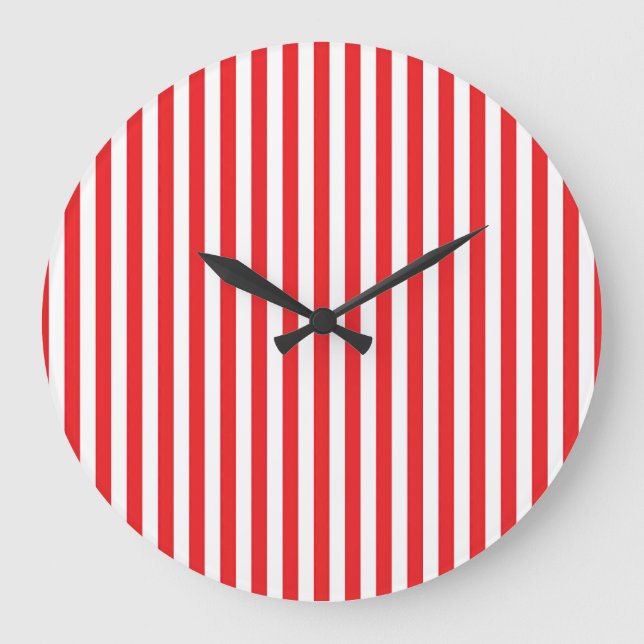 Classic Red and White Vertical Stripes Pattern Large Clock (Front)