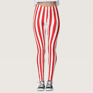 Classic Red and White Vertical Stripes Pattern Leggings