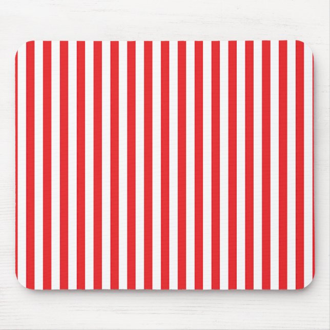 Classic Red and White Vertical Stripes Pattern Mouse Mat (Front)