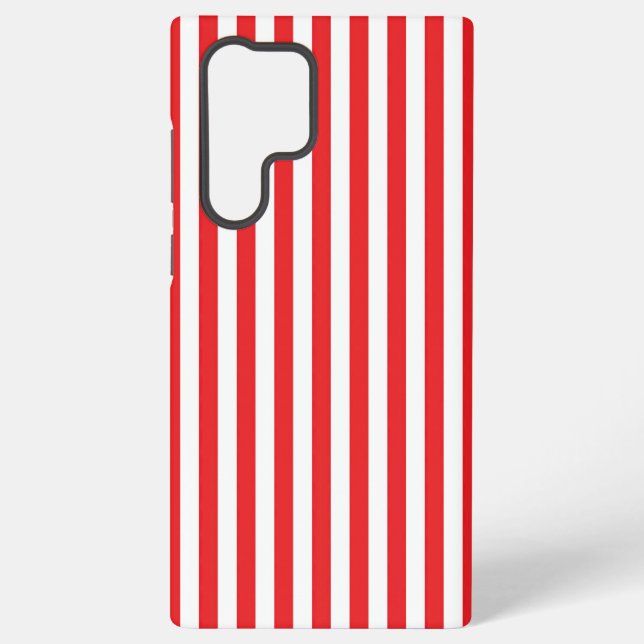 Classic Red and White Vertical Stripes Pattern Samsung Galaxy S22 Ultra Case (Back)