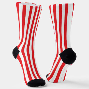 Classic Red and White Vertical Stripes Pattern Socks
