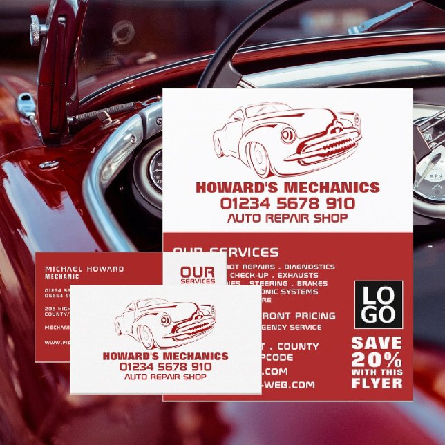 Classic Red, Auto Mechanic & Repairs Advertising Flyer (Creator Uploaded)