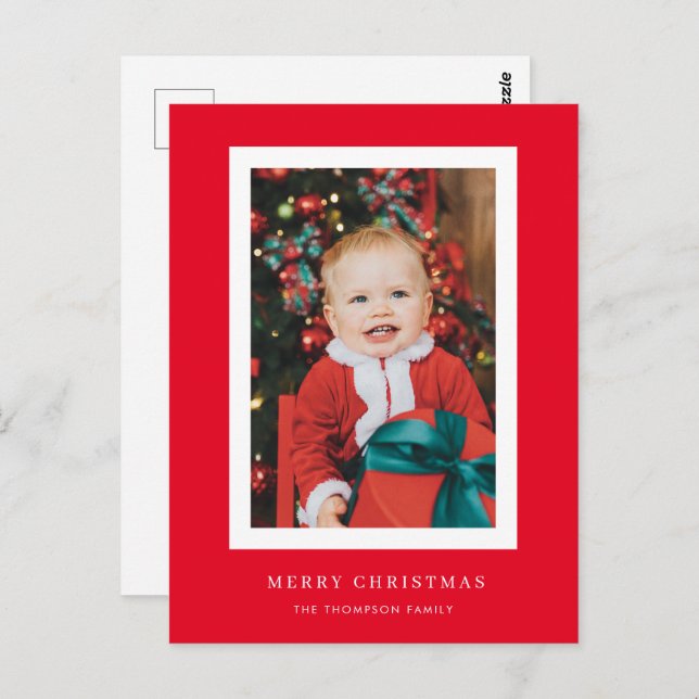 Classic Red Background Photo Christmas Card (Front/Back)