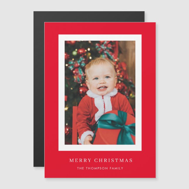 Classic Red Background Photo Christmas Card (Front/Back)