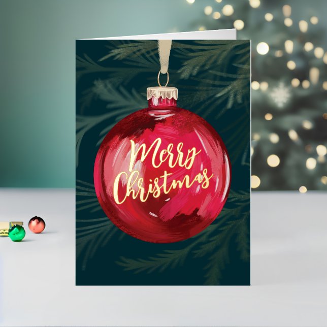 Classic Red Ball Christmas Tree Ornament  Foil Holiday Card (Holiday In Situ 2)