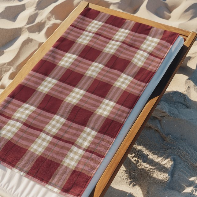 Classic Red Beige Plaid Beach Towel (Creator Uploaded)