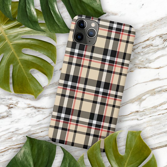 Classic Red Beige Tan Black White Plaid Pattern iPhone Case (Creator Uploaded)