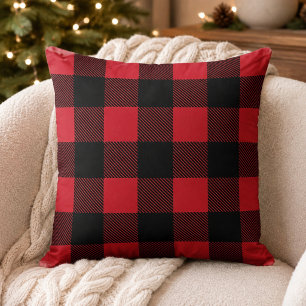 Classic Red Black Buffalo Plaid Christmas Cushion