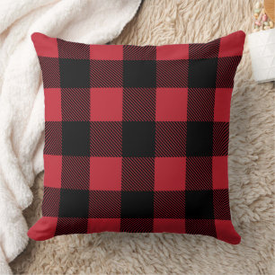 Classic Red Black Buffalo Plaid Christmas Cushion